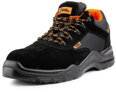 Black Hammer Mens Safety Trainers Lightweight Composite Toe Cap with Midsole Protection Work Boots Shoes Hiker Extra Grip S1P SRC 1557 (8 UK) Black