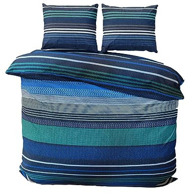 Class Home Collection Bettwäsche-Set 200x200 cm Baumwolle mit Bettbezug und Kissenbezug 80x80 cm, Ganzjahres Bettwäsche, Weich & Atmungsaktiv mit Reißverschluss Marley Blau