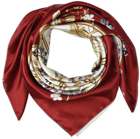 corciova 35 Women's Polyester Silk Feeling Square Hair Scarf Headscarf Harvard Crimson and Seashell Flowers Pattern