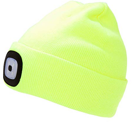 Adults LED Head Torch Beanie Hat (Yellow)