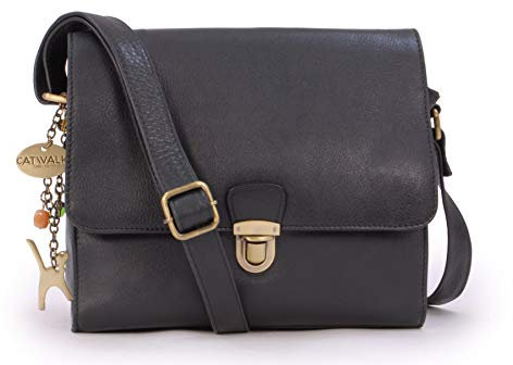 Catwalk Collection Handbags - Damen Leder Umhängetasche - Crossbody Bag/Handtasche Mittelgroß - Verstellbarer Schultergurt - DIANA - Schwarz