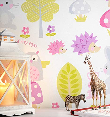 NEWROOM Kindertapete bunt Eule Igel Kinder Papiertapete weiß Papier Kindertapete Kinderzimmer Babytapete Babyzimmer