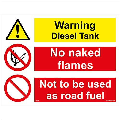 MU190 Warning Diesel Tank No Naked Flames Not to Used As Road Fuel Petrol Sign 400mm x 300mm Sticker/Sav - White Background