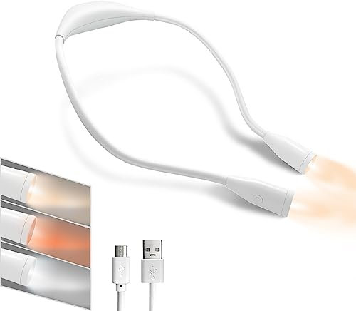 TINYOUTH Lámpara de cuello blanca para lectura, 4 cuentas LED de 1000 mAh, luz recargable para tejer cuello con 3 modos de luz para pesca, reparación, costura, manualidades, ganchillo