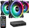 Aerocool Duo 12 Pro Pack – 3 x ARGB Fans 120mm, 1 x H66F RGB Fan Hub, Remote control, Double RGB LED Ring and 18 LEDs, Includes 6-pin connector, Curved Blades and Anti-Vibration Pads, 12v Fan, Black