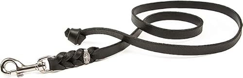 CopcoPet Fettlederleine Hund – geflochtene Lederleine ohne Handschlaufe, Schleppleine & Trainingsleine aus robustem Rindsleder mit Chrom-Karabiner, 7,50m x 15 mm, Schwarz, für kleine & große Hunde