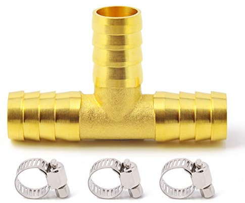 Metaland Brass 5/8 Barbed Tee Fitting 3 Way T Shape Adapter with Hose Clamps