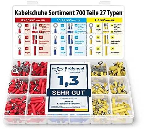 BEARTOOL® Kabelschuhe Set (700 Teile 27 Typen) Quetschverbinder, Flachsteckhülsen, Kabelschuhe Flachstecker, Kabelverbinder Set, Ringkabelschuhe Set