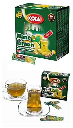 KOZA Minze Zitrone Instant Getränkepulver Stick einzeln Verpackt 50er Pack | Pulver für Heiß oder Kalt Getränk | Türkischer Tee | Ice Tea Pulver | Eistee | Früchtetee | Cay | Teepulver
