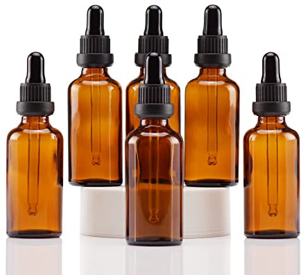 YIZHAO Amber Glass Dropper Bottles 50ml, with Glass Pipette Dropper, for Essential oil, Aromatherapy, Laboratory, Massage, Makeup, Mixing, Travel– 6Pcs
