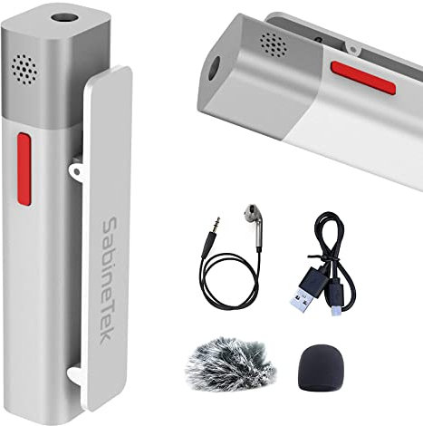 SabineTek SmartMike+ Bluetooth-Mikrofon, Kabelloses Bluetooth-Lavalier-Mikrofon, Ansteck-Revers-Mikrofon für iPhone Android Phone, Kompaktes kleines Mikrofon für Vlogger (Weiß)