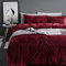 Michorinee Winter Plüsch Bettwäsche Set 220x240 Cashmere Touch Flauschig & Warme Coral Fleece Uni Bettbezug mit Reißverschluss - Weinrot | 220 x 240 cm + 2 x 80 x 80 cm