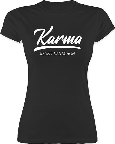 Shirt Damen - Sprüche Statement mit Spruch - Karma regelt das Schon I - L - Schwarz - freche Tshirts spruchshirts sprueche Macht Tshirt t Spruchshirt sprüchen t-Shirt t+Shirt+Karma+regelt+das