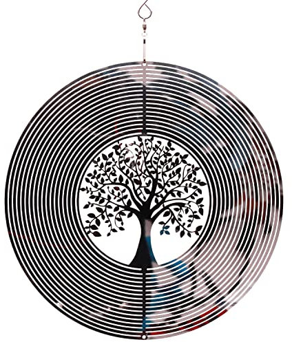 SPRING SONG Windspiel 3D-Edelstahl für drinnen und draußen, 25.4 cm, verspiegelt, Edelstahl, Baum des Lebens, Dekoration, Handwerk, Ornamente, kinetische Hofkunst, hängende Windspieler, Geschenke