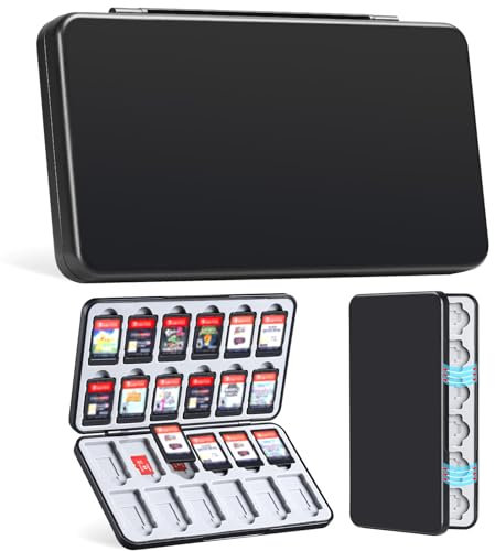JINGDU Switch Game Case for Nintendo Switch 2/NS/OLED/Lite, 24 Slots Switch Game Cartridge Holder, Portable Switch Card Storage Travel Box with 24 Slots for Switch Games and Micro SD Cards, Black