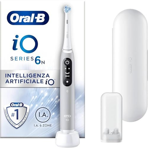 Oral-B iO 6N Elektrische Zahnbürste mit wiederaufladbarem Griff, 2 Aufsätzen und Reiseetui, entworfen von Braun - Grau