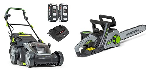Murray 2x18V (36V) Cortacésped con batería de Litio, IQ18WM37, 37cm, hasta 425 m2, Incluyendo 2x2.5Ah Baterías y Doble Cargador + Murray IQ18DCSK Dual 18V Lithium-Ion 35cm Kit Motosierra sin Cuerda