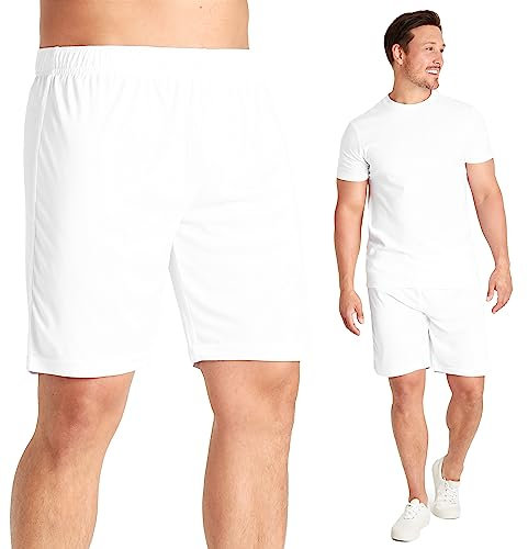 CityComfort Mens Shorts Lightweight Breathable Drawstring Waist Running Shorts for Gym Sports Activewear Casual Summer (White, XL)