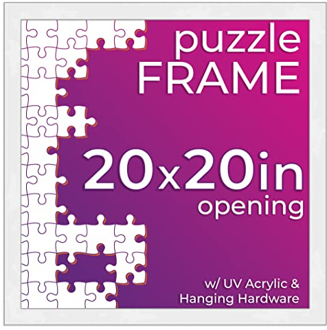 Poster Palooza 20x20 Jigsaw Puzzle Frame Kit - Kit Includes Puzzle Glue Sheets, White Wood Puzzle Frame, UV Acrylic, Backing, Hanging Hardware