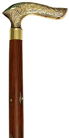 Folding Walking Stick with Brass Handle - Lightweight Anti-Slip Mobility Cane for Men & Women - Portable Wooden Walking Aid for Daily Support & Stability (91 cm)