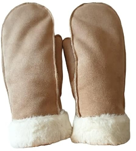 AXELENS Herren Winterhandschuhe Elegant aus Wildlederimitat – Warme Fäustlinge mit Fleecefutter und Kunstpelz-Bündchen – Größe L/XL