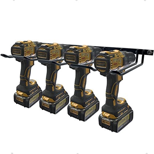 Vikerniel Porte-perceuse, organisateur d'outils électriques, support mural pour 4 étagères en métal sans fil, support de rangement utilitaire pour outils sans fil Dewalt pour cadeaux de fête des pères