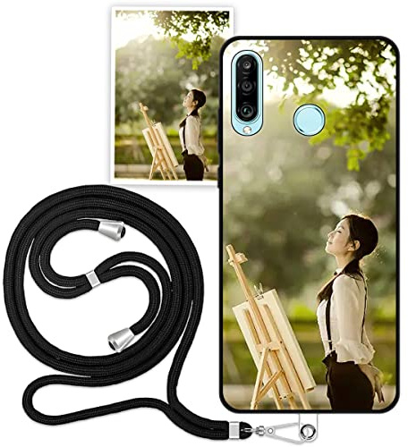 Sunrive Personalisierte Hülle kompatibel mit Huawei P30 lite Silikon, matt Handyhülle Benutzerdefiniert Weicher Etui mit Eigenem Foto Bild Text Individuelle + 1 x Universale Handykette