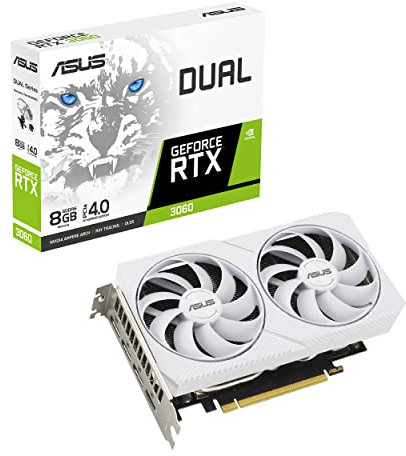 ASUS Dual GeForce RTX3060 8GB Gaming Grafikkarte Weiß (Nvidia Ampere, DLSS, PCIe 4.0, 8GB DDR6 Speicher, 1x HDMI 2.1, 3X DisplayPort 1.4a, DUAL-RTX3060-8G-WHITE)