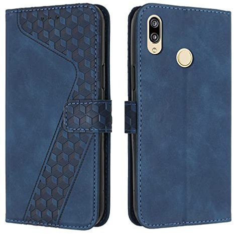 OKZone Kompatibel mit Huawei P20 Lite/Nova 3e Hülle, PU Leder Handyhülle Tasche Wallet Schutzhülle Flip Cover Klappbar Stoßfeste Brieftasche Etui mit Magnet Kartenfach TPU Lederhülle (Blau)