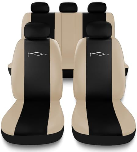 Susy Shop Universelle Autositzbezüge Made in Italy – Racing – Rücksitzlehne mit 2 Reißverschlüssen – kompatibel mit Airbags (Schwarz/Beige)