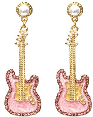 Gitarre Ohrringe für Damen, niedliche Gitarren-Ohrringe für Mädchen, Ohrringe für Musikgitarre, hypoallergen, Ohrringe für rosa Gitarre, Bohemian Ohrringe, NO, Nein, Nein