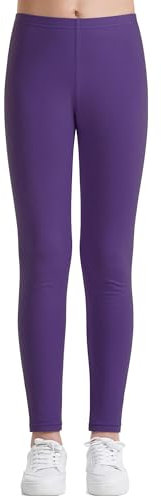 Auranso Leggings Mädchen Sport Baumwolle Kinder Hosen Lange Blickdicht 152-158 Lila