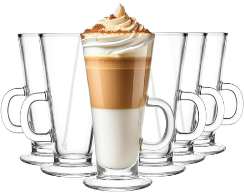 Glasmark KROSNO 1992 Gläser Set Kaffeegläser Mit Henkel Latte 6 Stück 250 ml Kaffee Tee Latte Glas Teetassen Glasbecher Trinkglas Spülmaschinenfest