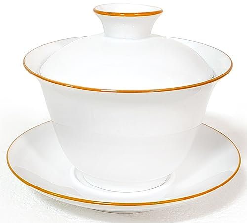 NIUKOMY Gaiwan, Chinesische Kung Fu Teetassen, Porzellan Teetassen 200ML, Keramik Teebecher mit Untertasse und Deckel, Weiß