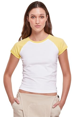 Urban Classics Damen T-Shirt Ladies Organic Stretch Short Retro Baseball Tee White/vintagesun 5XL