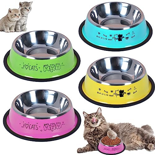 Ciotola per Animali in Acciaio Inossidabile, 4 Pezzi Antiscivolo, per Cani e Gatti di Piccola Taglia