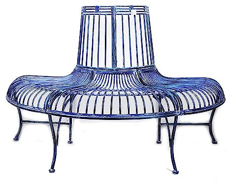 XIAOZHUANGXIONG Patio Halbrunde Baumbank, Gartenbank, Antike Schmiedeeisen-Gartenbank for Den Außenbereich, Runde Baumbank/Pflanzenständer aus Schmiedeeisen – Antikes Blaues Finish