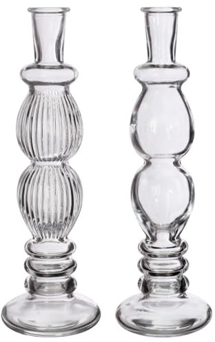 NaDeco Glasvase Bunt 'Florence' 2er Set - Farben und Größen wählbar | Kerzenvase | Bunte Glasvasen | Deko Vasen | Ausgefallene Deko Vasen | Farbige Glasvasen, Farbe:Glasklar, Größe:h.28 Ø9