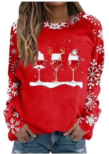 Saymany Damen Hoodie Lang Weihnachtspullover Weihnachts Pulli Oversized Hoodie Damen Damen Hoodie Damen Pullover Herbst Hoodies Damen Damen Langarmshirt Sweatshirt Damen Baumwolle(2-Vermilion,3XL)