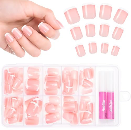 Kiiwah 120 Pcs Faux Ongles à Coller Manucure, Naturel Rose Faux Court, Couverture Complète Nails en Acrylique pour Femmes et Filles DIY Manucure Salon