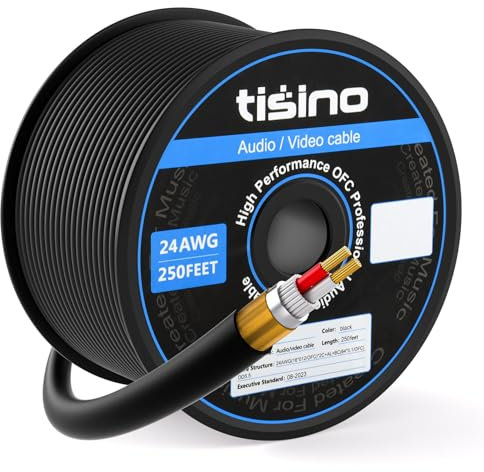 Tisino Bulk XLR Cable, Microphone Cable DMX Cable, 24 AWG Pure Copper, OFC, Flexible, Spiral Braided Shielding for DJ Studio, Live Stage for Hookup/Extension- 250 Feet