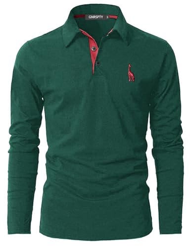GNRSPTY Mens Polo Long Sleeve Shirt Cotton Golf Giraffe Tops,Green+Red,XXL