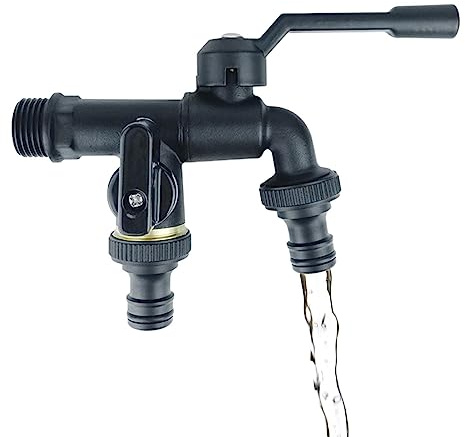JINGAN Robinet pour Machine à Laver | Bibcocks Double Sortie Robinet 1/2 | Pouce Outils de Jardin Antigel pour Extérieur Laiton Noir,Répartiteur de Tuyau de Jardin Résistant pour Facile