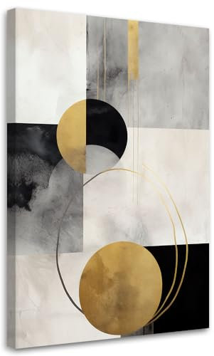 Feeby - Wandbilder Wohnzimmer Geometrie Abstraktion 60x90 cm Leinwand Bilder, Bilder für Schlafzimmer, Echter Gemalter Effekt, Moderne Wanddeko, Gemälde - Boho Wie Gemalt Beige