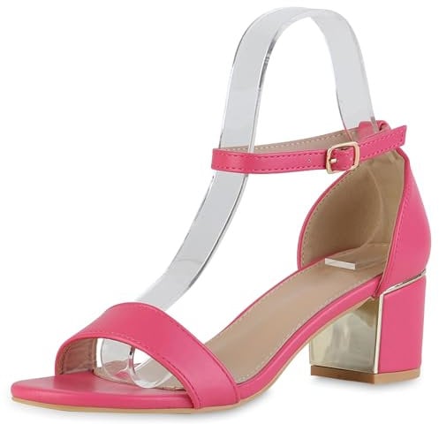 VAN HILL Damen Klassische Sandaletten Blockabsatz Basic Klassisch Schuhe 214218 Fuchsia Klassisch 39
