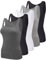 BQTQ 5 Stück Unterhemd Damen Tank Top mit Quadratischem Ausschnitt, Elastische Tank Tops Camisole Crop Top Stretch Untershirt Ärmellos, Schwarz, Weiß, Grau, Dunkelgrau, XXL