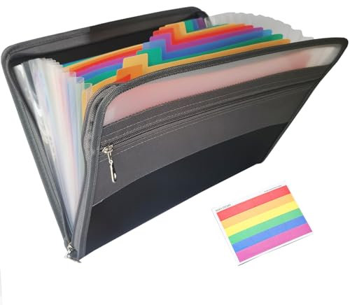 Jalach Fächermappe für A4, Dokumentenmappe mit Reißverschluss und Etiketten 13 Fächern Ordnungsmappe Aktenmappe Aktenordner für Dokumente A4 Unterlagen Mappe Datei Organizer Ordner für Schule Büro