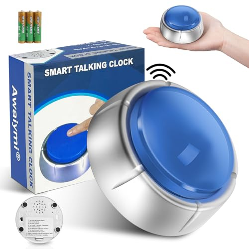 Awaiymi Talking Button Clock, Talking Alarm Clock with Volume Control, Telling Time and Day of The Week, Alarm, Gift Clock for Mother,Father,Seniors,Elderly,Blind People, Blue