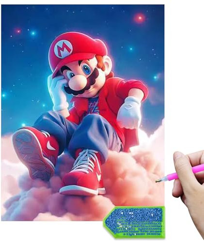 QDUODUO Diamond Painting für Kinder ab 6 Jahre und Erwachsene Anfänger, Cartoon Super Bros 5D Diamant Painting Bilder, 30x40cm Große Diamantmalerei Bastelset, DIY Mosaikherstellung Kunst Basteln Kit