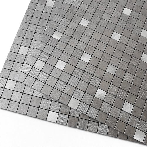 M MOFIT Mosaic Stick on Tiles Kitchen,3D Self-Adhesive Wall Tiles Stickers Metal Panels Square(10pcs,Black Silver)